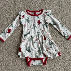 Kyte BABY White Dress with Red and Green Holiday Print